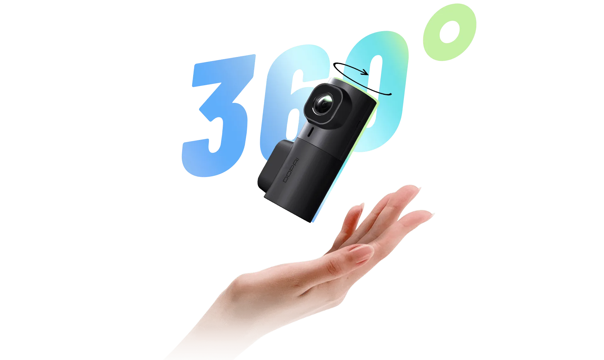 DDPAI MINI2X dashcam being rotated 360 degrees in a hand, showcasing its compact and versatile design for full road coverage.